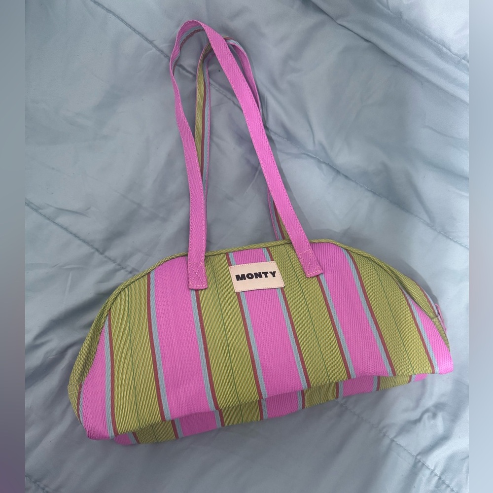 Monty Pink and Green Striped Shoulder Bag - Never Used